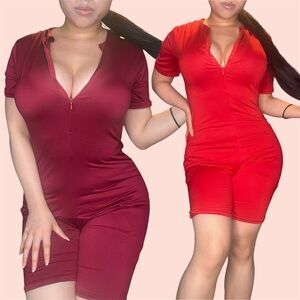 ❤️ Red & Burgendy Short Sleeve Bodycon Playsuit Romper